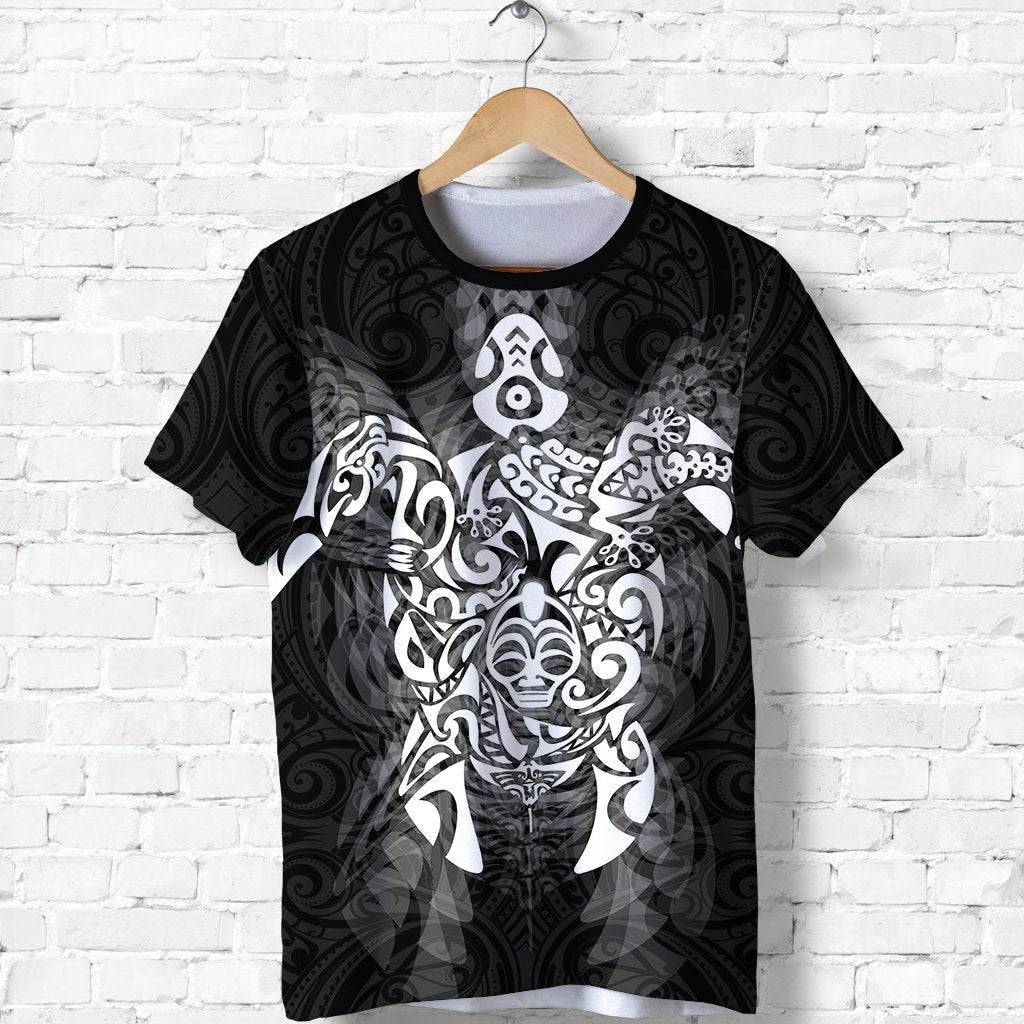 New Zealand Maori Shirt, Wairua Tattoo Turtle T Shirt White Unisex Black - Polynesian Pride