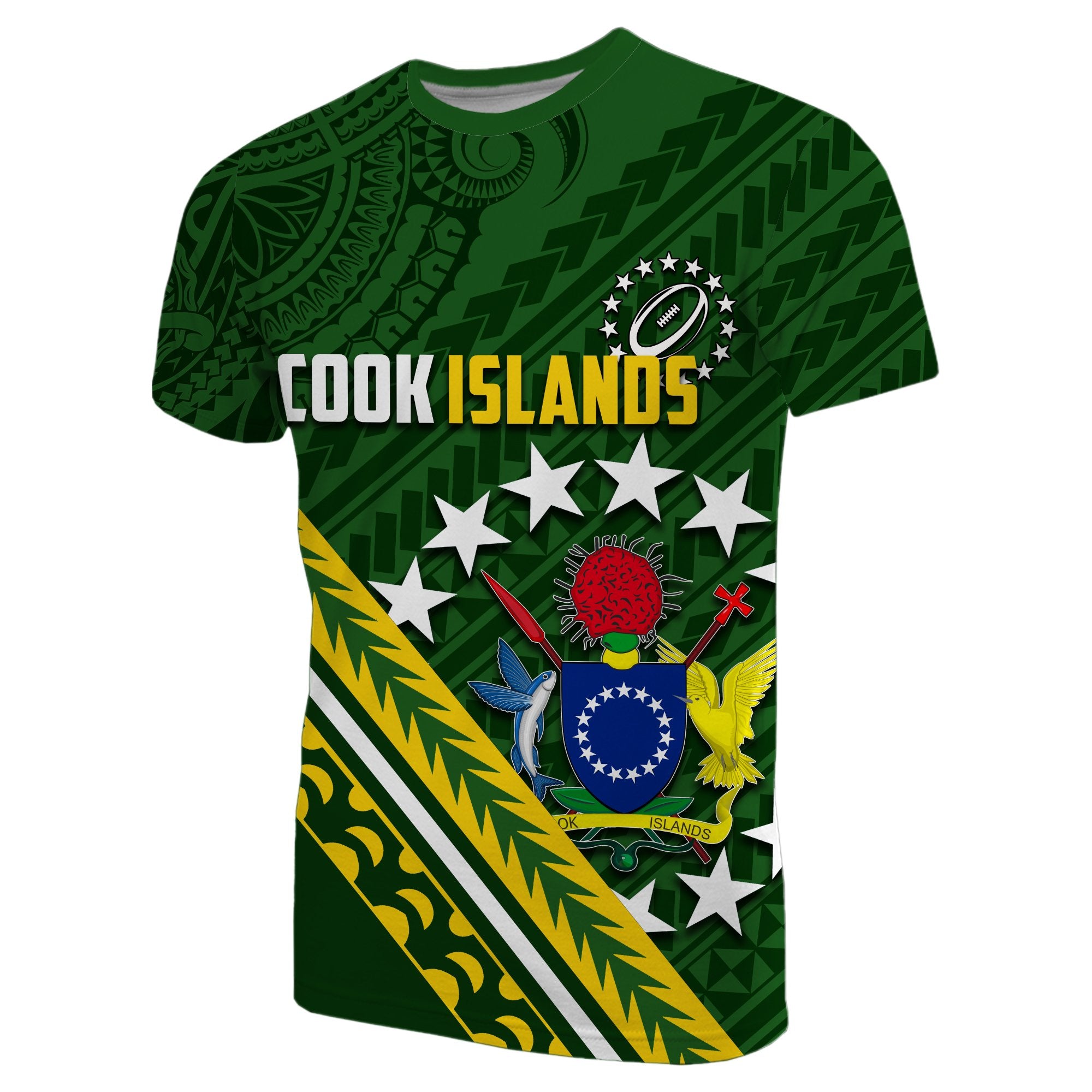 Custom Cook Islands Rugby With Polynesian T Shirt Unisex Green - Polynesian Pride