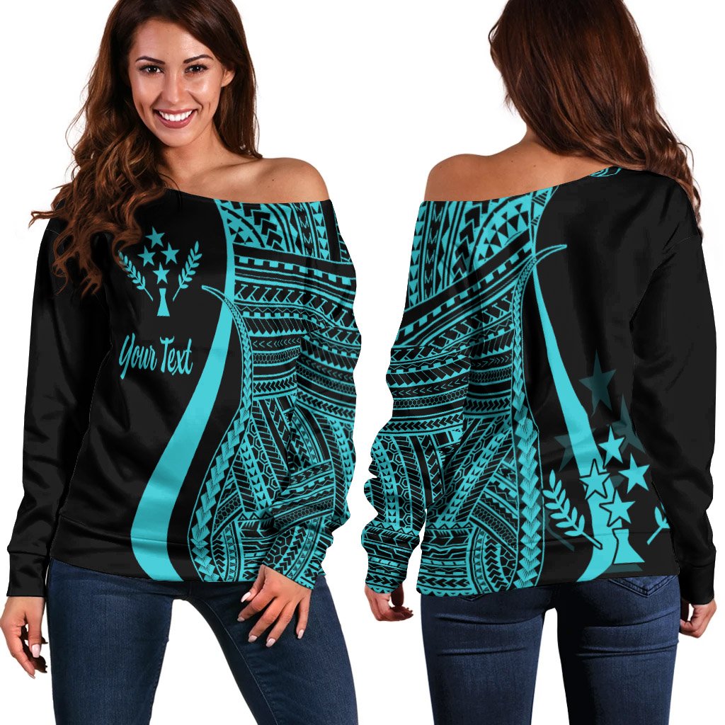 Kosrae Custom Personalised Women's Off Shoulder Sweater - Turquoise Polynesian Tentacle Tribal Pattern Turquoise - Polynesian Pride