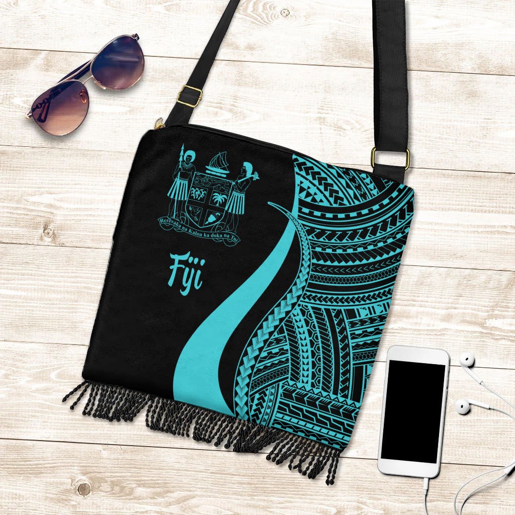 Fiji Boho Handbag - Turquoise Polynesian Tentacle Tribal Pattern Crest Boho Handbag One Size Turquoise - Polynesian Pride