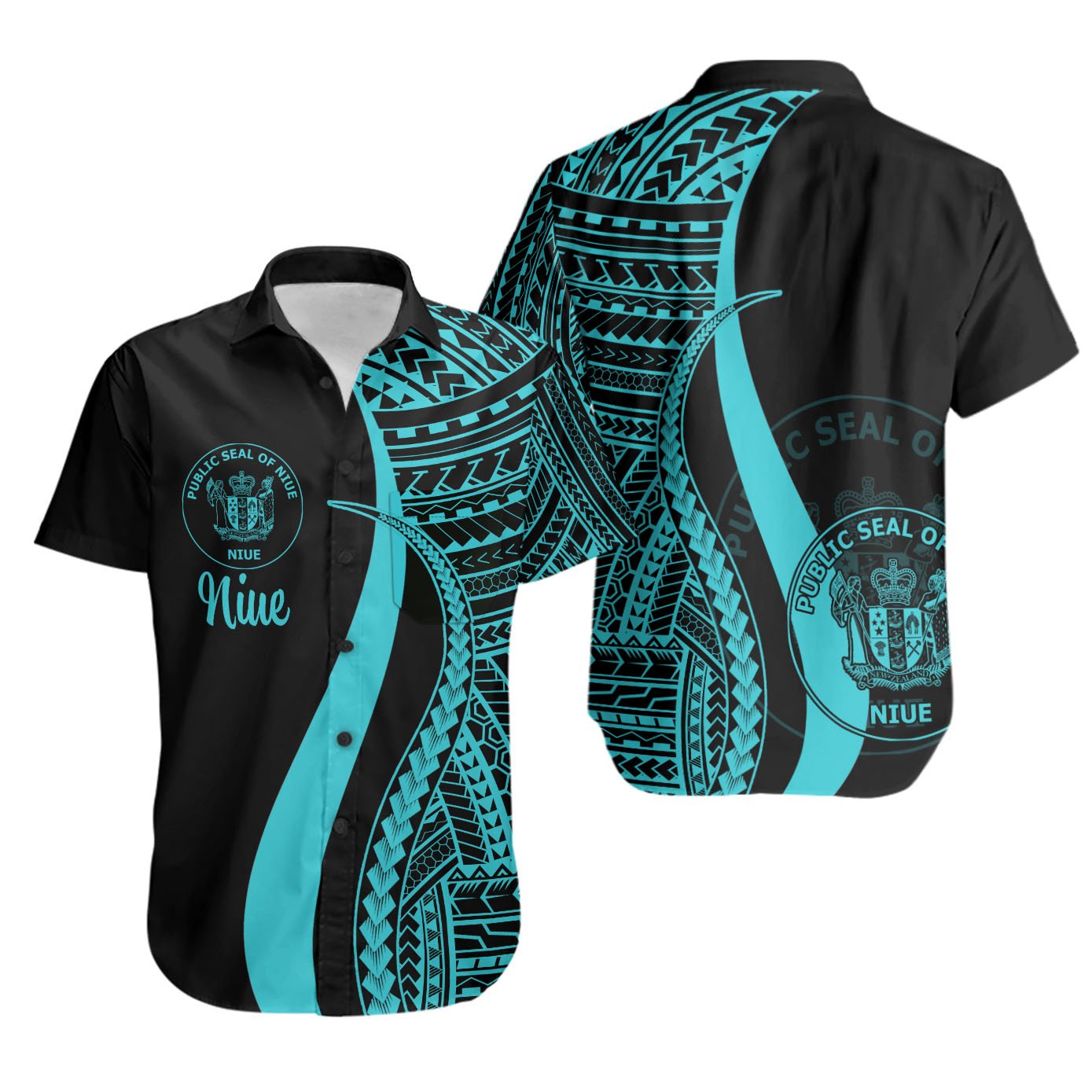 Niue Short Sleeve Shirts - Turquoise Polynesian Tentacle Tribal Pattern Unisex Turquoise - Polynesian Pride