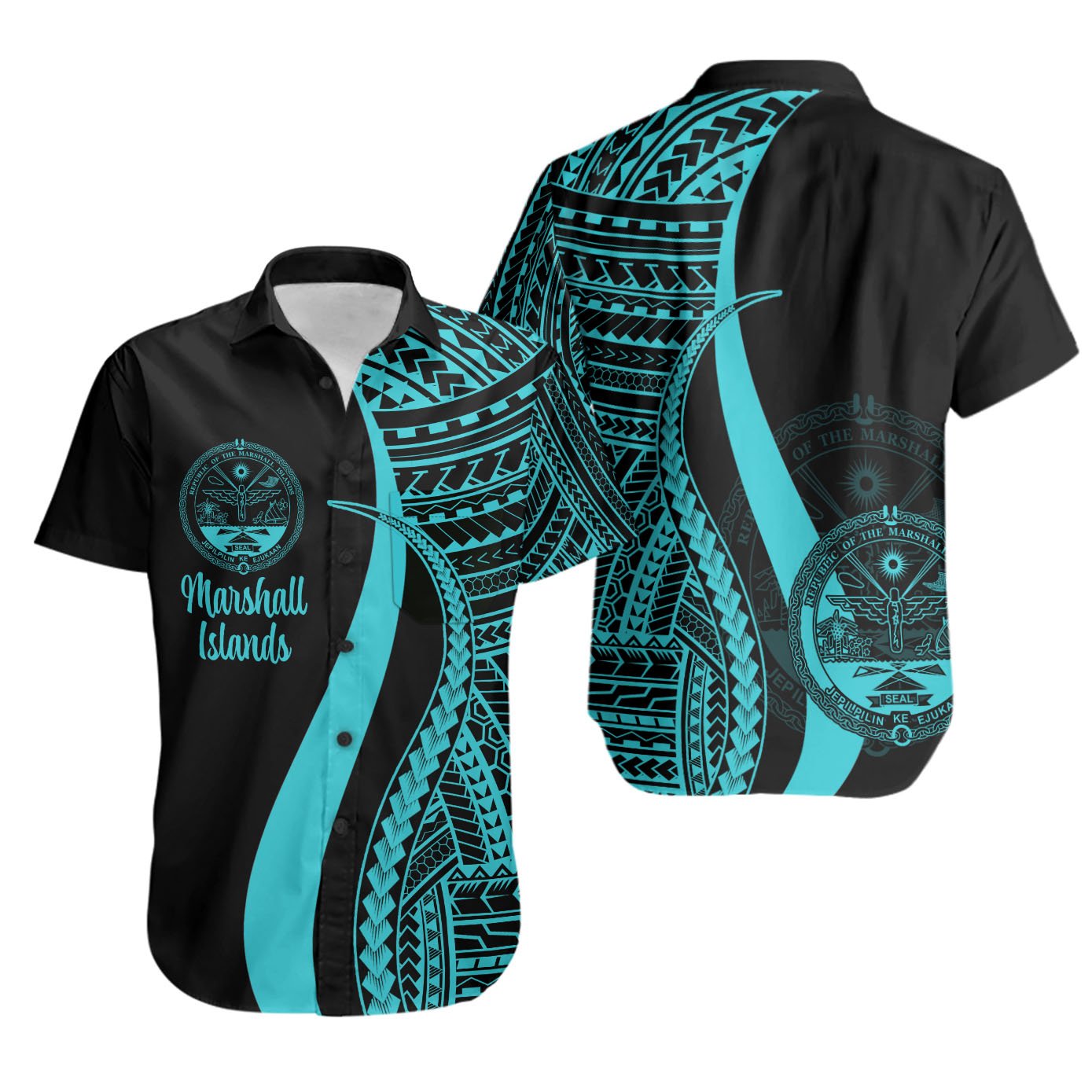 Marshall Islands Short Sleeve Shirts - Turquoise Polynesian Tentacle Tribal Pattern Crest Unisex Turquoise - Polynesian Pride