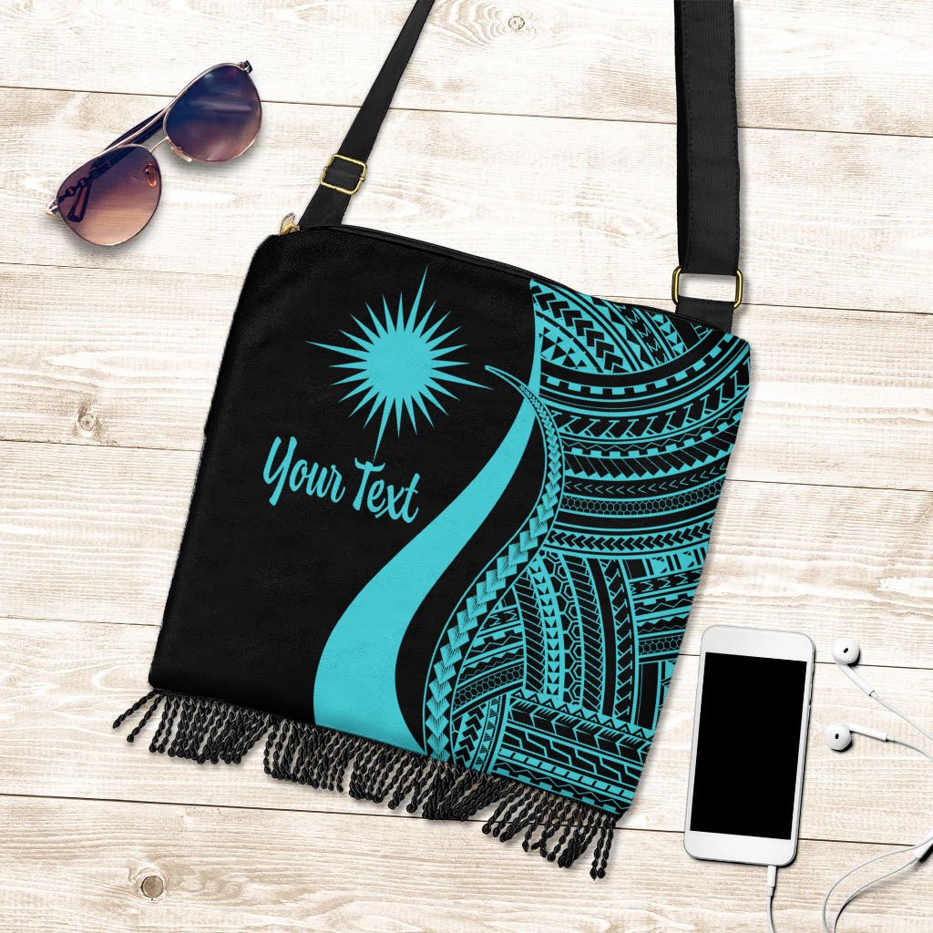 Marshall Islands Custom Personalised Boho Handbag - Turquoise Polynesian Tentacle Tribal Pattern Boho Handbag One Size Turquoise - Polynesian Pride