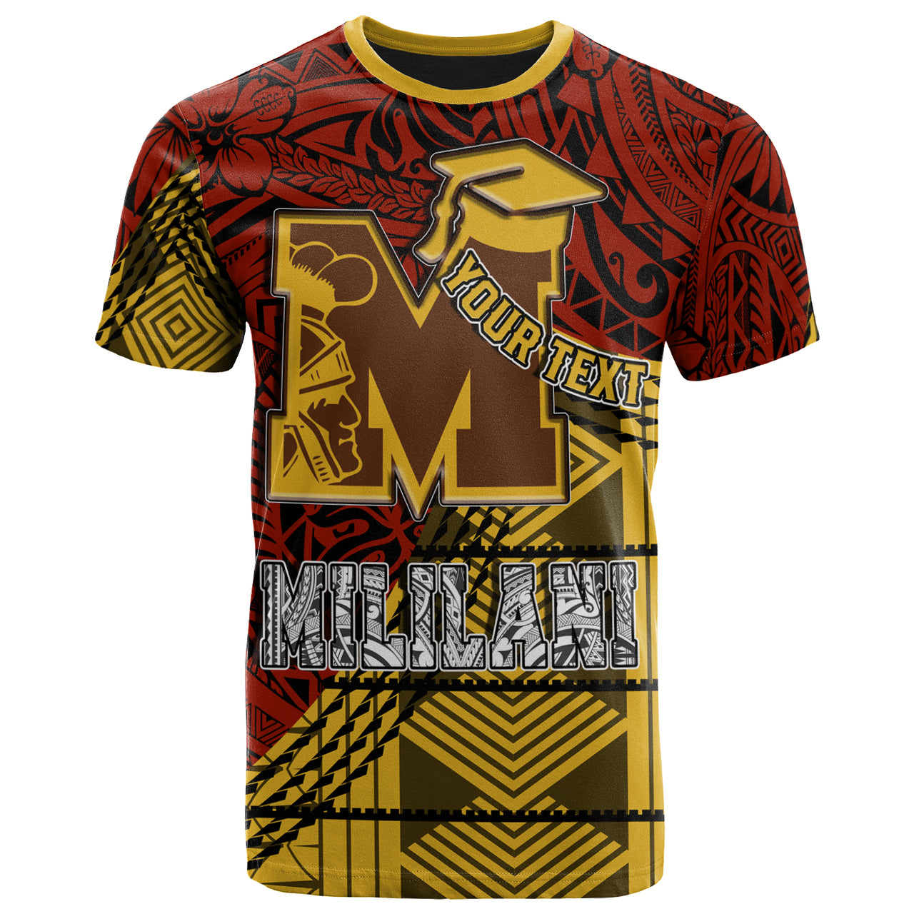 Hawaii Mililani High School Custom T Shirt Mililani High School Polynesian Pattern LT10 Red Yellow - Polynesian Pride