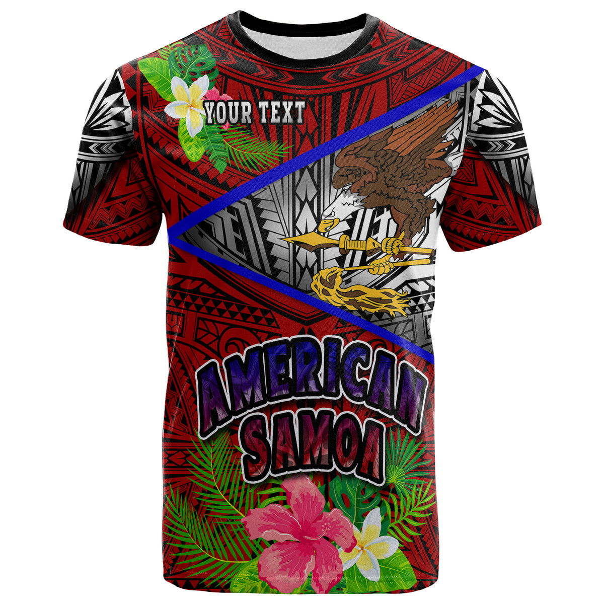 American Samoa T Shirt Custom American Samoa Eagle Flag Style With Polynesian Patterns T Shirt LT10 - Polynesian Pride