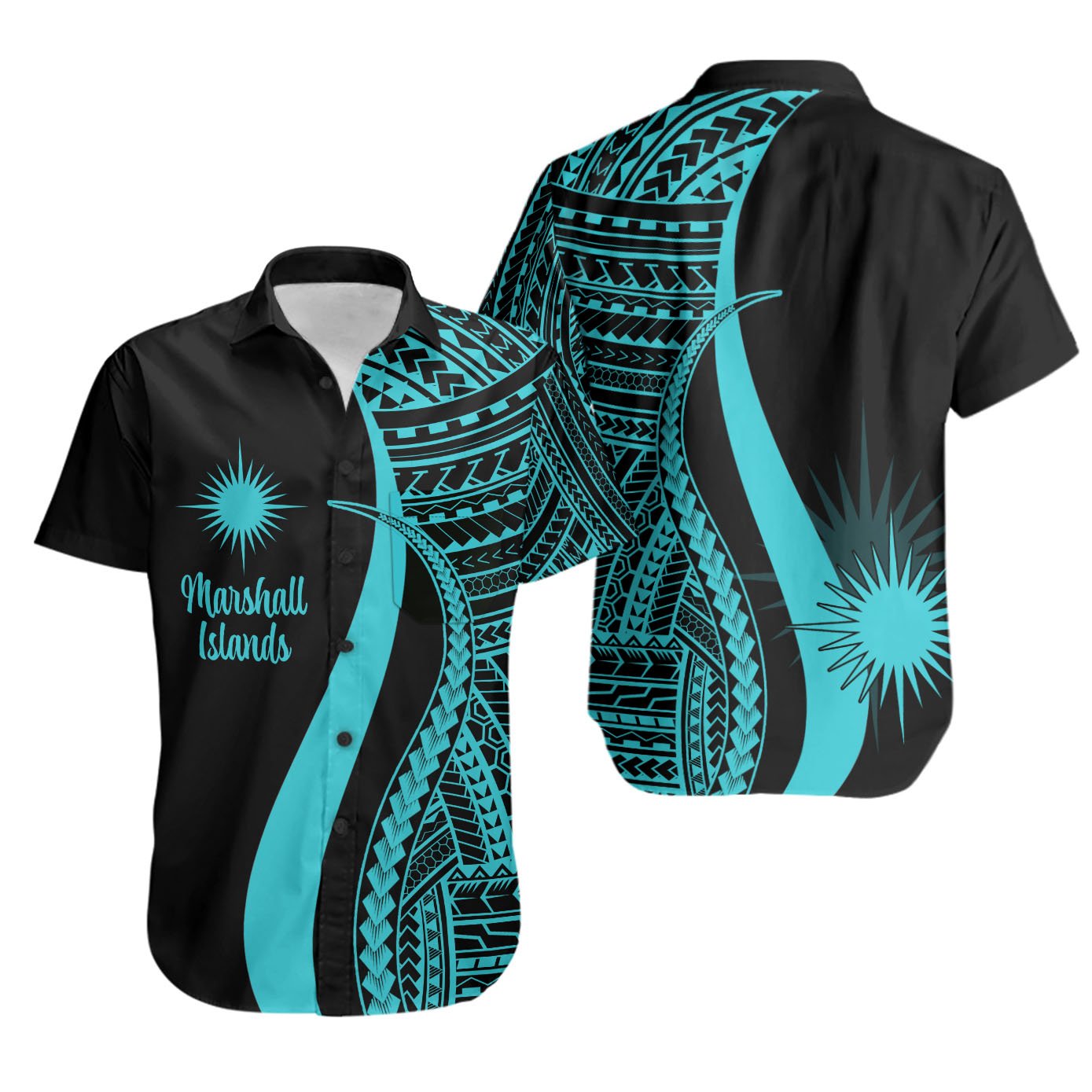 Marshall Islands Short Sleeve Shirts - Turquoise Polynesian Tentacle Tribal Pattern Unisex Turquoise - Polynesian Pride