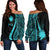 Nauru Custom Personalised Women's Off Shoulder Sweater - Turquoise Polynesian Tentacle Tribal Pattern Turquoise - Polynesian Pride