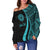 American Samoa Custom Personalised Women's Off Shoulder Sweater - Turquoise Polynesian Tentacle Tribal Pattern - Polynesian Pride