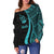 Vanuatu Women's Off Shoulder Sweater - Turquoise Polynesian Tentacle Tribal Pattern - Polynesian Pride