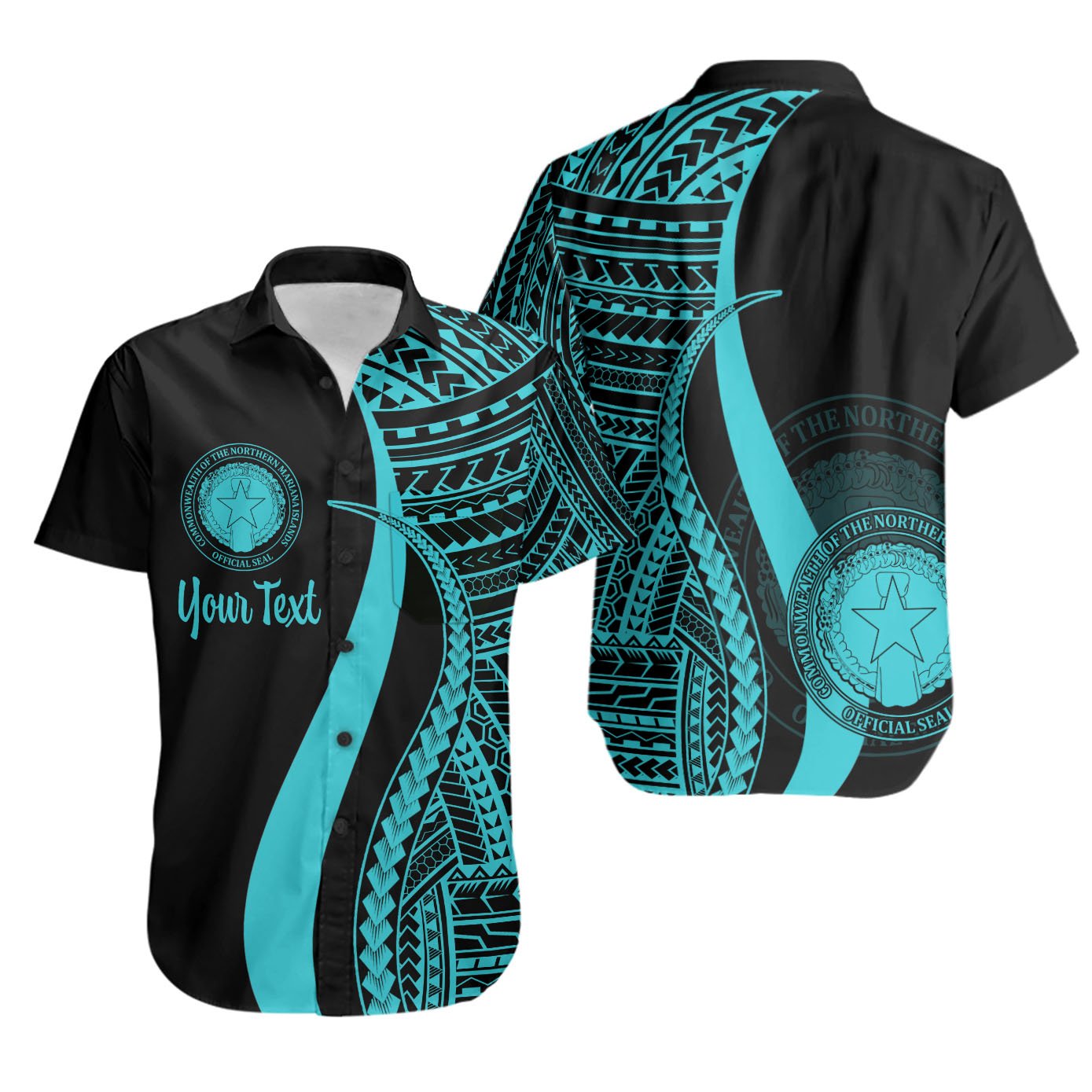 Northern Mariana Islands Custom Personalised Short Sleeve Shirts - Turquoise Polynesian Tentacle Tribal Pattern Unisex Turquosie - Polynesian Pride