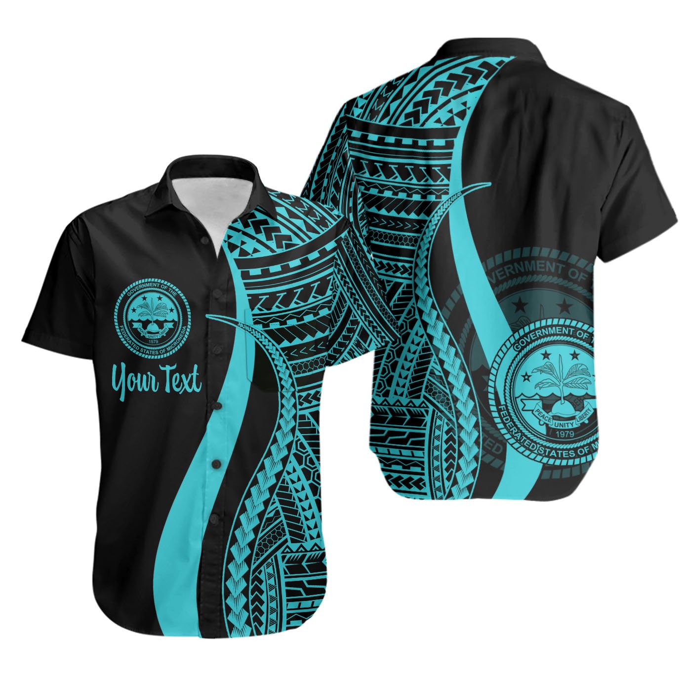 Federated States of Micronesia Custom Personalised Short Sleeve Shirts - Turquoise Polynesian Tentacle Tribal Pattern Unisex Turquoise - Polynesian Pride