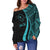 Chuuk Custom Personalised Women's Off Shoulder Sweater - Turquoise Polynesian Tentacle Tribal Pattern - Polynesian Pride