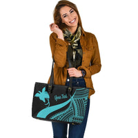 Papua New Guinea Custom Personalised Large Leather Tote Bag - Turquoise Polynesian Tentacle Tribal Pattern - Polynesian Pride