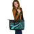 Vanuatu Custom Personalised Large Leather Tote Bag - Turquoise Polynesian Tentacle Tribal Pattern - Polynesian Pride