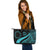 Cook Islands Large Leather Tote Bag - Turquoise Polynesian Tentacle Tribal Pattern - Polynesian Pride