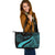 Palau Custom Personalised Large Leather Tote Bag - Turquoise Polynesian Tentacle Tribal Pattern Crest - Polynesian Pride