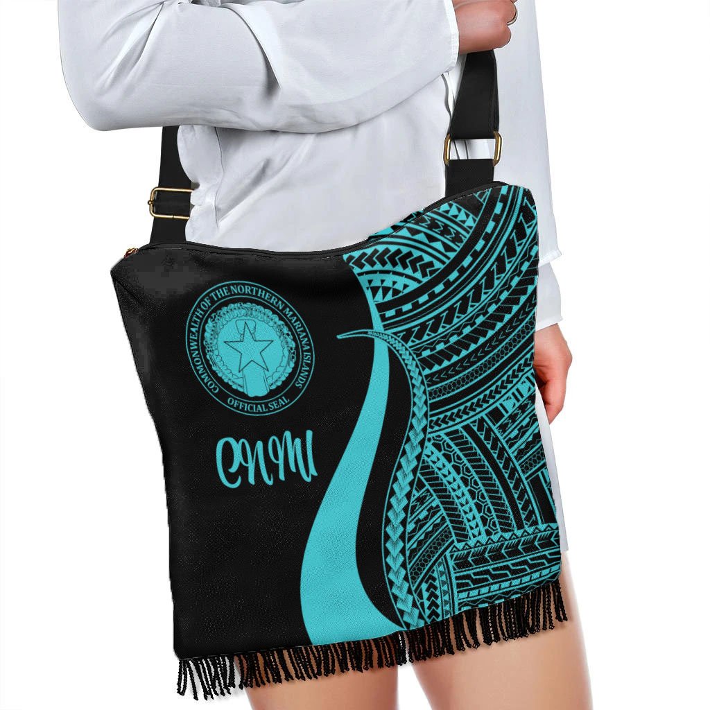 Northern Mariana Islands Boho Handbag - Turquoise Polynesian Tentacle Tribal Pattern - Polynesian Pride