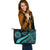 American Samoa Large Leather Tote Bag - Turquoise Polynesian Tentacle Tribal Pattern - Polynesian Pride