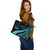 Marshall Islands Large Leather Tote Bag - Turquoise Polynesian Tentacle Tribal Pattern Crest - Polynesian Pride