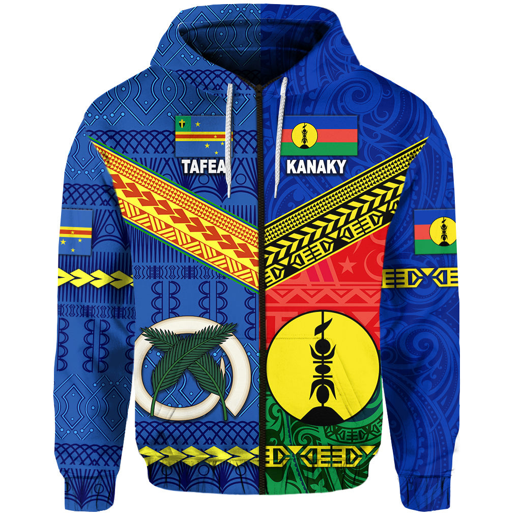 Custom Vanuatu Tafea Province and Kanaky New Caledonia Zip Hoodie Together, Custom Text and Number LT8 - Polynesian Pride