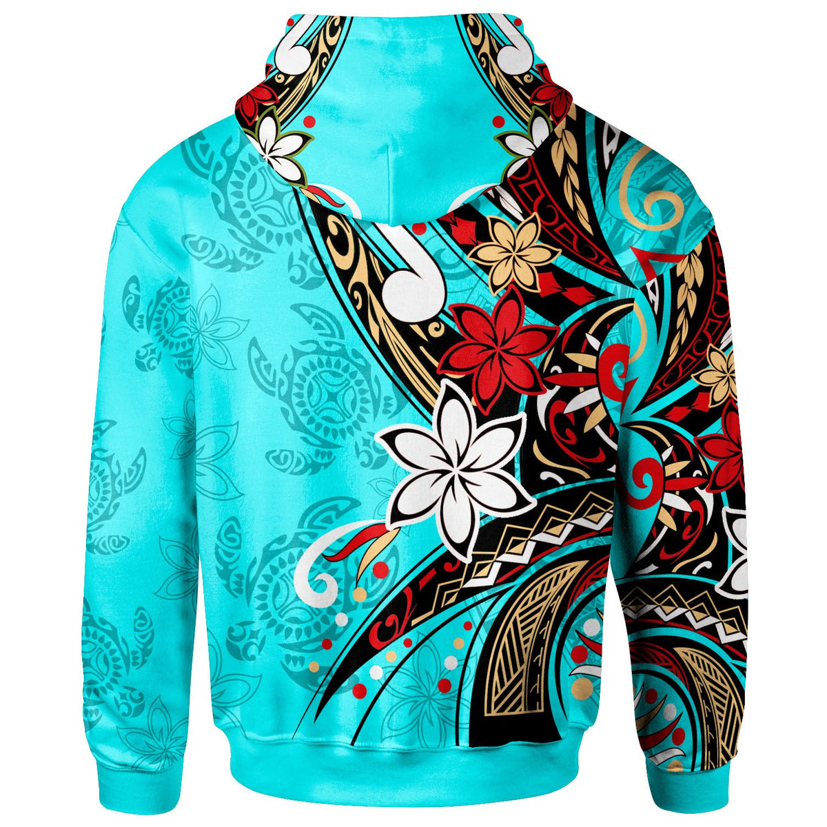 Tahiti Zip Hoodie Tribal Flower With Special Turtles Blue Color - Polynesian Pride