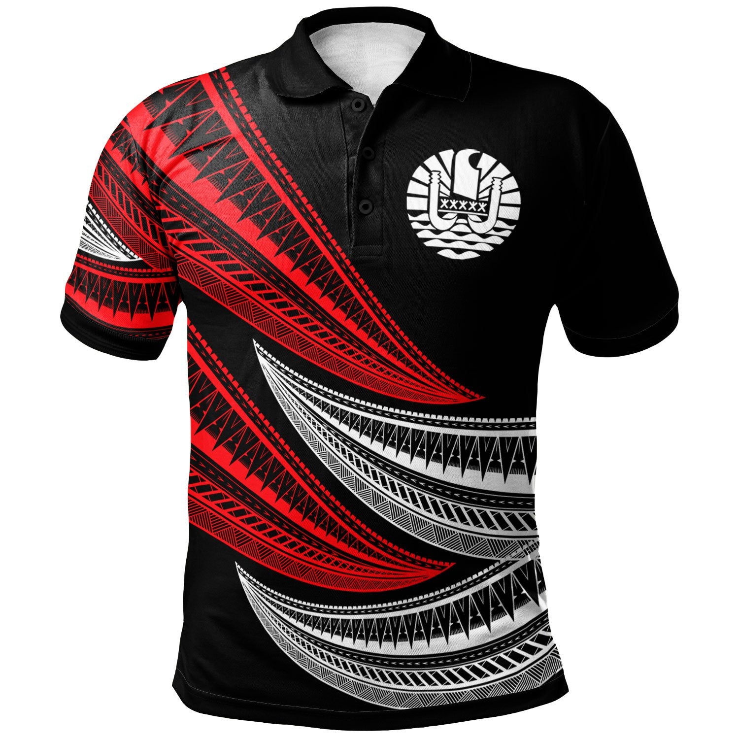 Tahiti Custom Polo Shirt Wave Pattern Alternating Red Color Unisex Red - Polynesian Pride