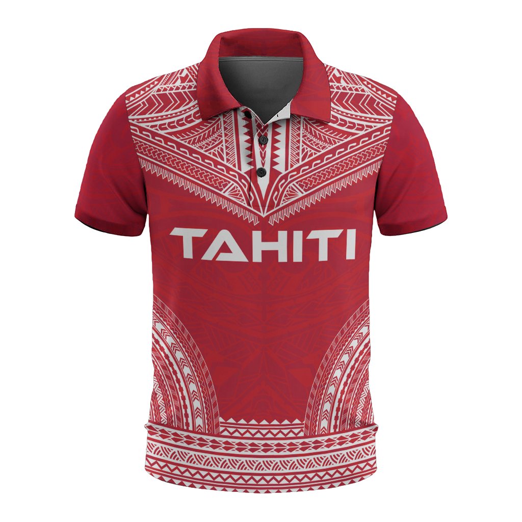 Tahiti Polo Shirt Tahitian Flag Polynesian Chief Tattoo Flag Version Unisex White - Polynesian Pride