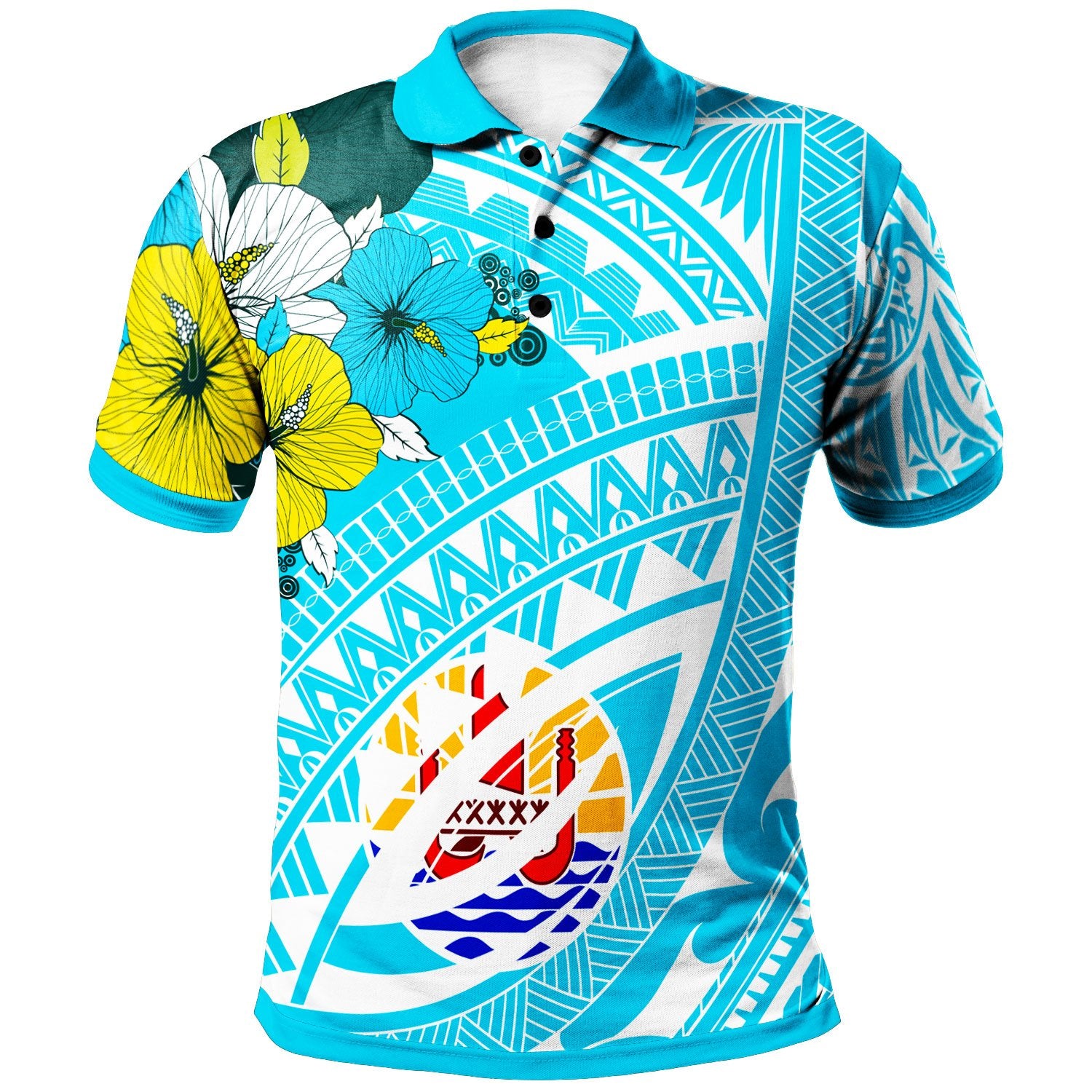 Tahiti Polo Shirt Polynesian Pattern Aquamarine Stone Color Unisex Blue - Polynesian Pride