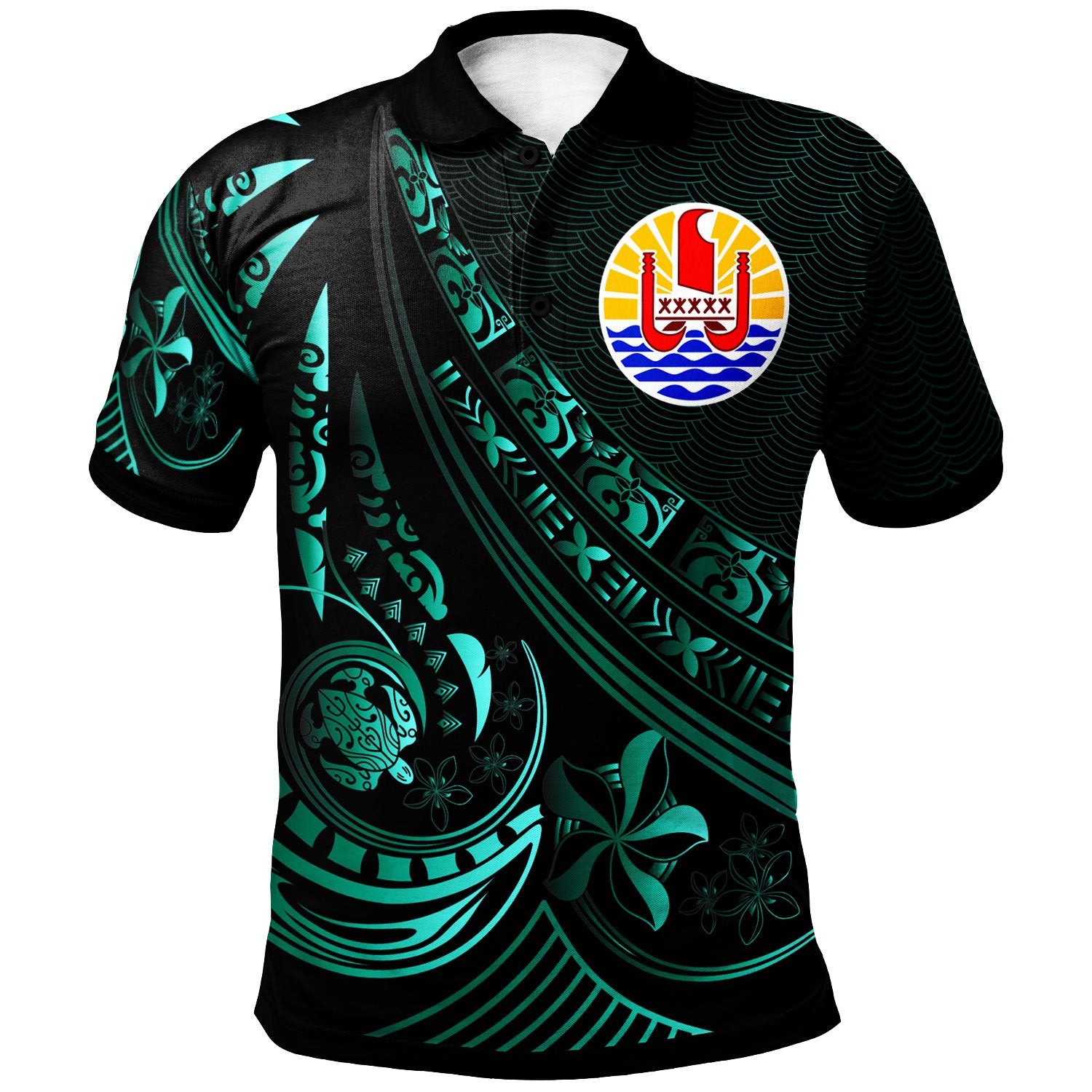 Tahiti Polo Shirt The Flow Of The Ocean Green Unisex Green - Polynesian Pride