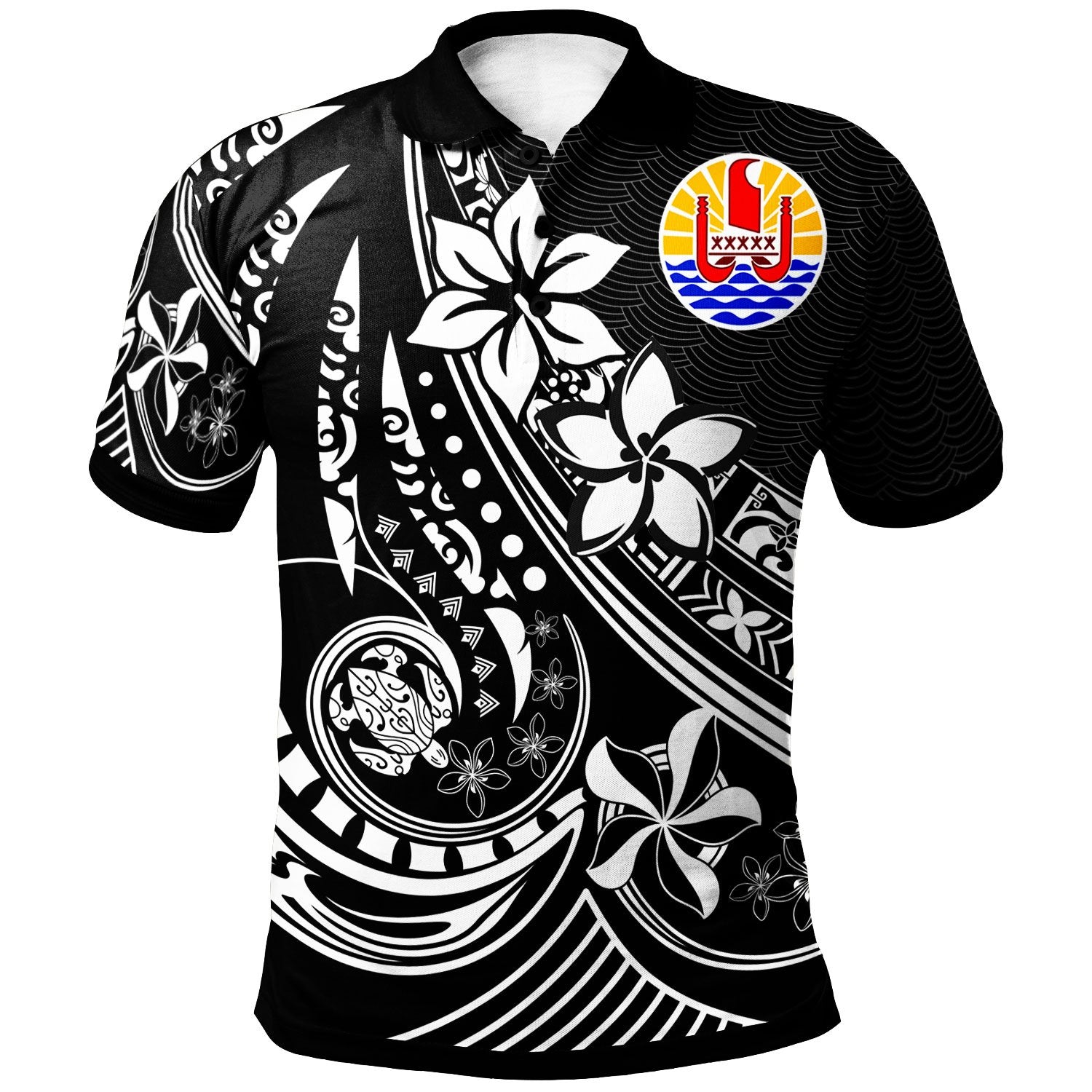 Tahiti Polo Shirt The Flow Of The Ocean Unisex Black - Polynesian Pride