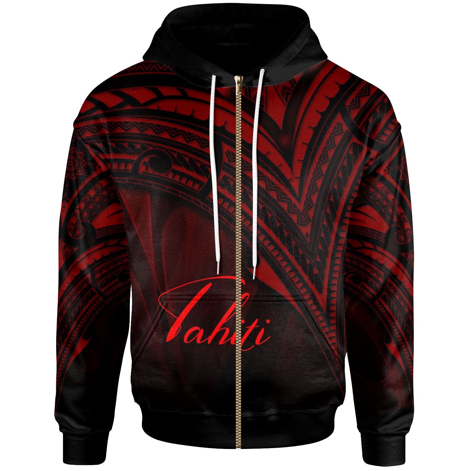 Tahiti Zip Hoodie Red Color Cross Style Unisex Black - Polynesian Pride