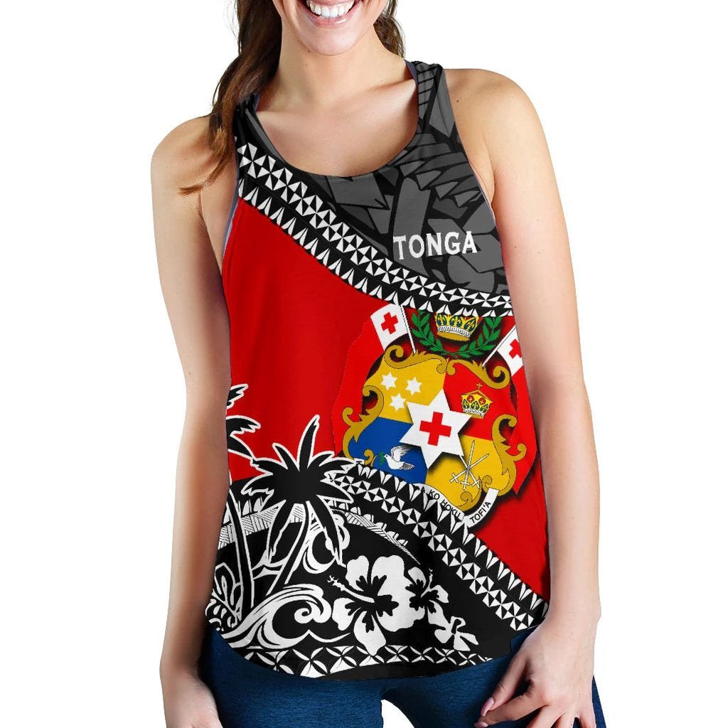 Tonga Women Racerback Tank Fall In The Wave K9 Red - Polynesian Pride