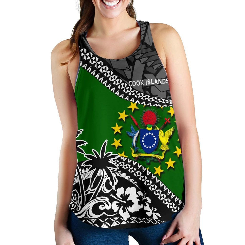 Cook Islands Women Racerback Tank Fall In The Wave Green - Polynesian Pride