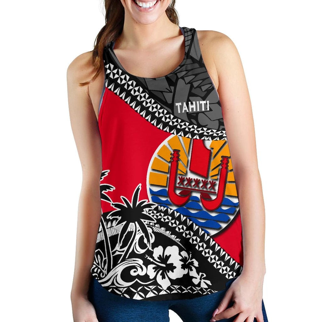 Tahiti Women Racerback Tank Fall In The Wave K9 Red - Polynesian Pride