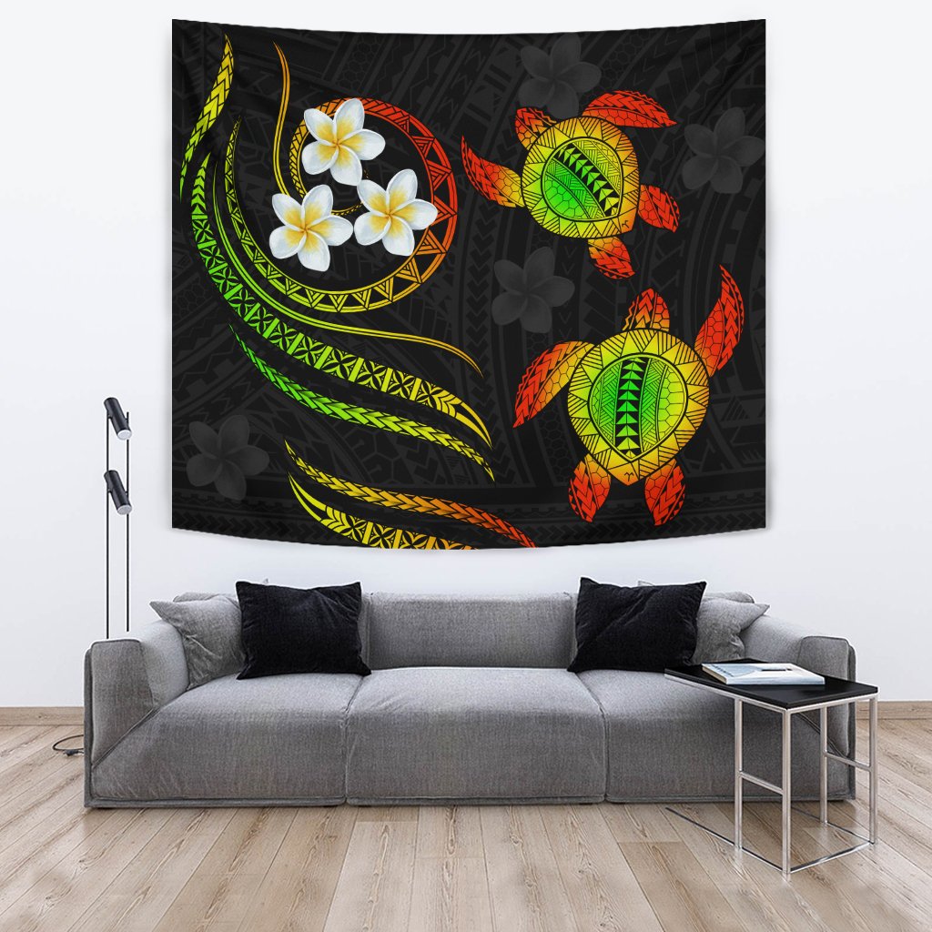 Hawaii Kanaka Turtle Plumeria Polynesian Tapestry - Royal - AH Wall Tapestry Royal - Polynesian Pride