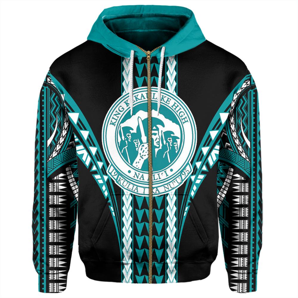 Hawaii Hoodie King Kekaulike High Football Jersey Hoodie Zip - Polynesian Pride