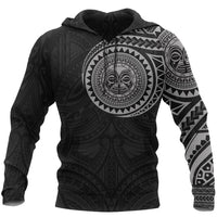 Hoodie Polynesian Tiki Face Tattoo Style Gray Unisex Black-Gold - Polynesian Pride