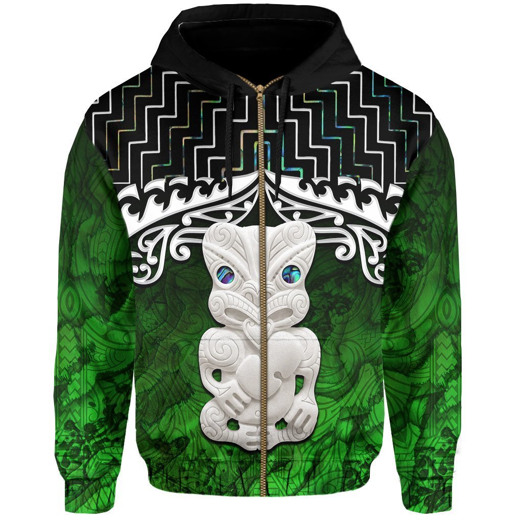 New Zealand Maori Zip up Hoodie, Poutama Hei Tiki Zipper Hoodie - Polynesian Pride