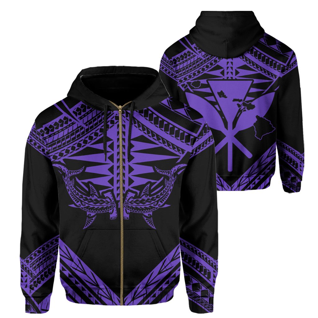 Hawaii Shark Polynesian Kanaka Purple Hoodie (Zip up) Candy Style Unisex Black - Polynesian Pride