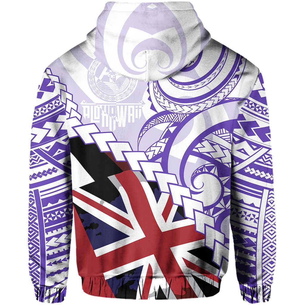 Polynesian Kakau Flag of Hawaii Zip Hoodie Purple - Polynesian Pride