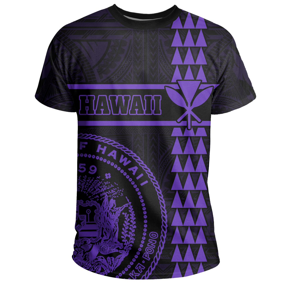 Hawaii Coat of Arms Kanaka Polynesian T Shirt Purple - Polynesian Pride