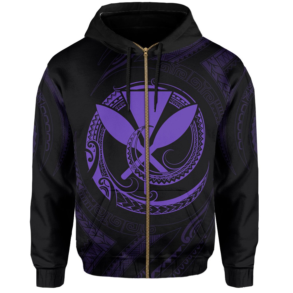 Polynesian Kanaka Shaka Map of Hawaii Zip Hoodie Purple - Polynesian Pride