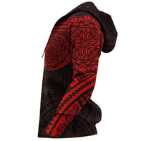 Hoodie Polynesian Flowers Tattoo Style Red - Polynesian Pride