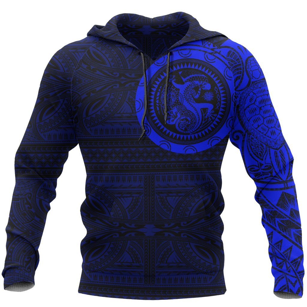 Hoodie Polynesian Tribal Lizard Tattoo Style Blue Unisex Blue - Polynesian Pride
