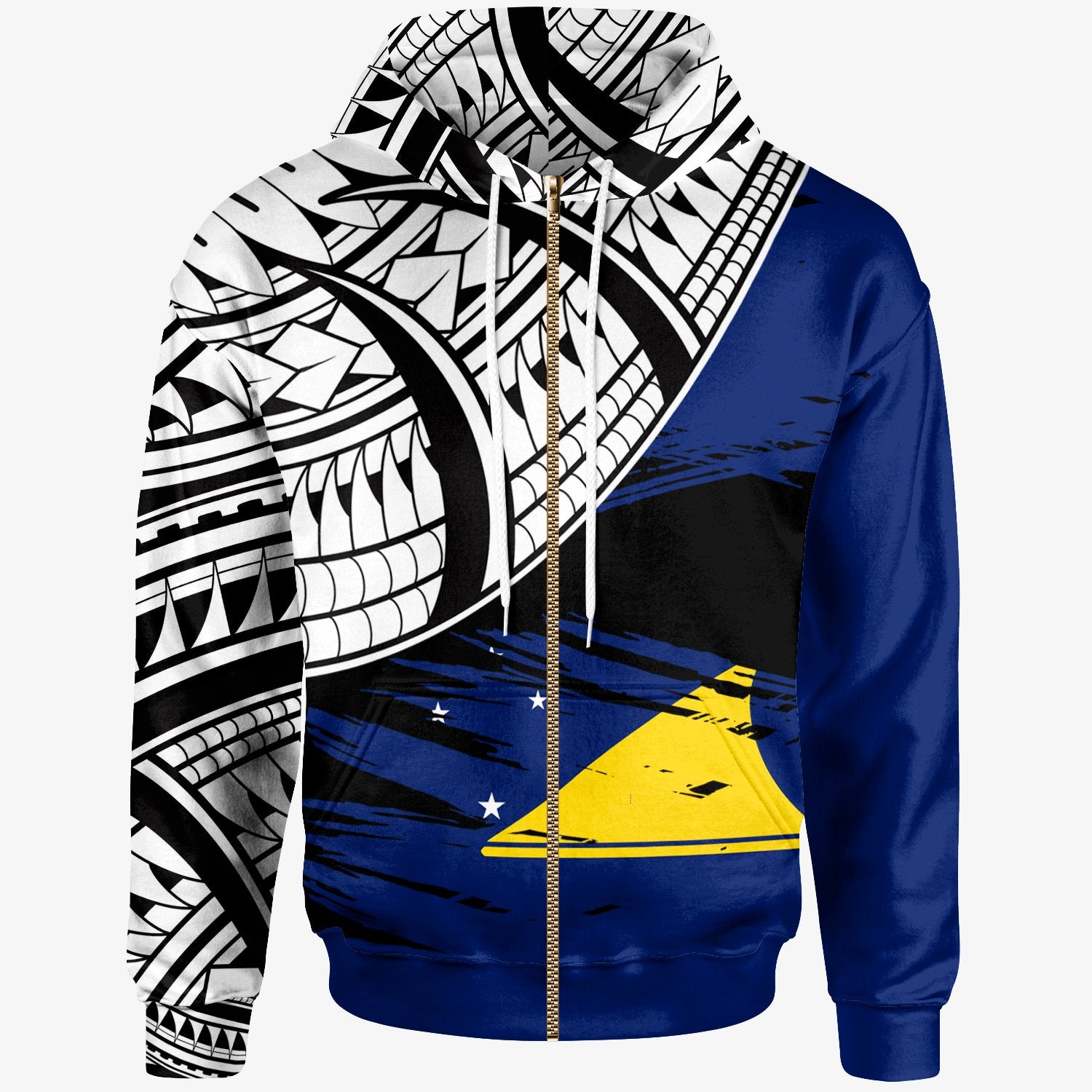 Tokelau Custom Zip Hoodie Tokelau Flag Style With Claw Pattern Unisex Blue - Polynesian Pride