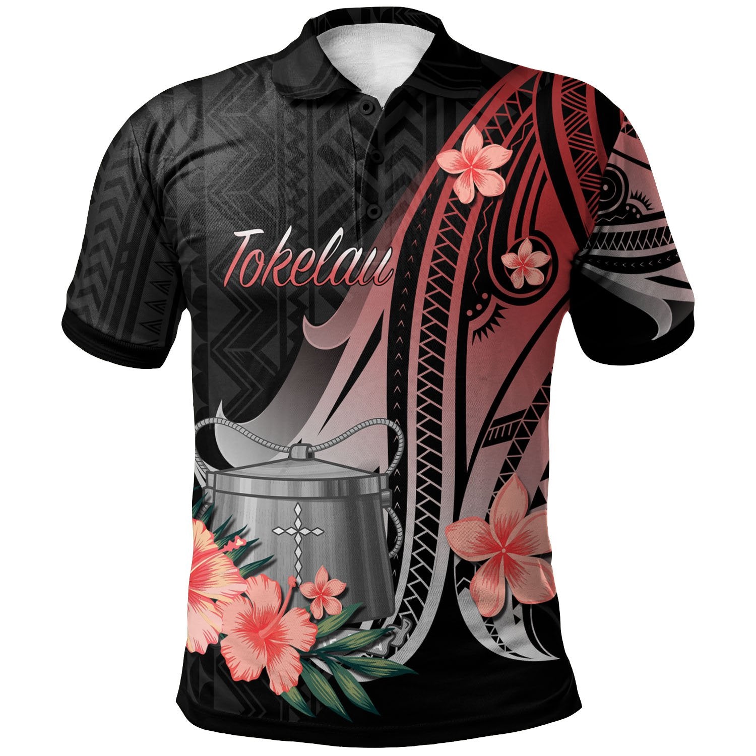 Tokelau Polo Shirt Red Polynesian Hibiscus Pattern Style Unisex Red - Polynesian Pride