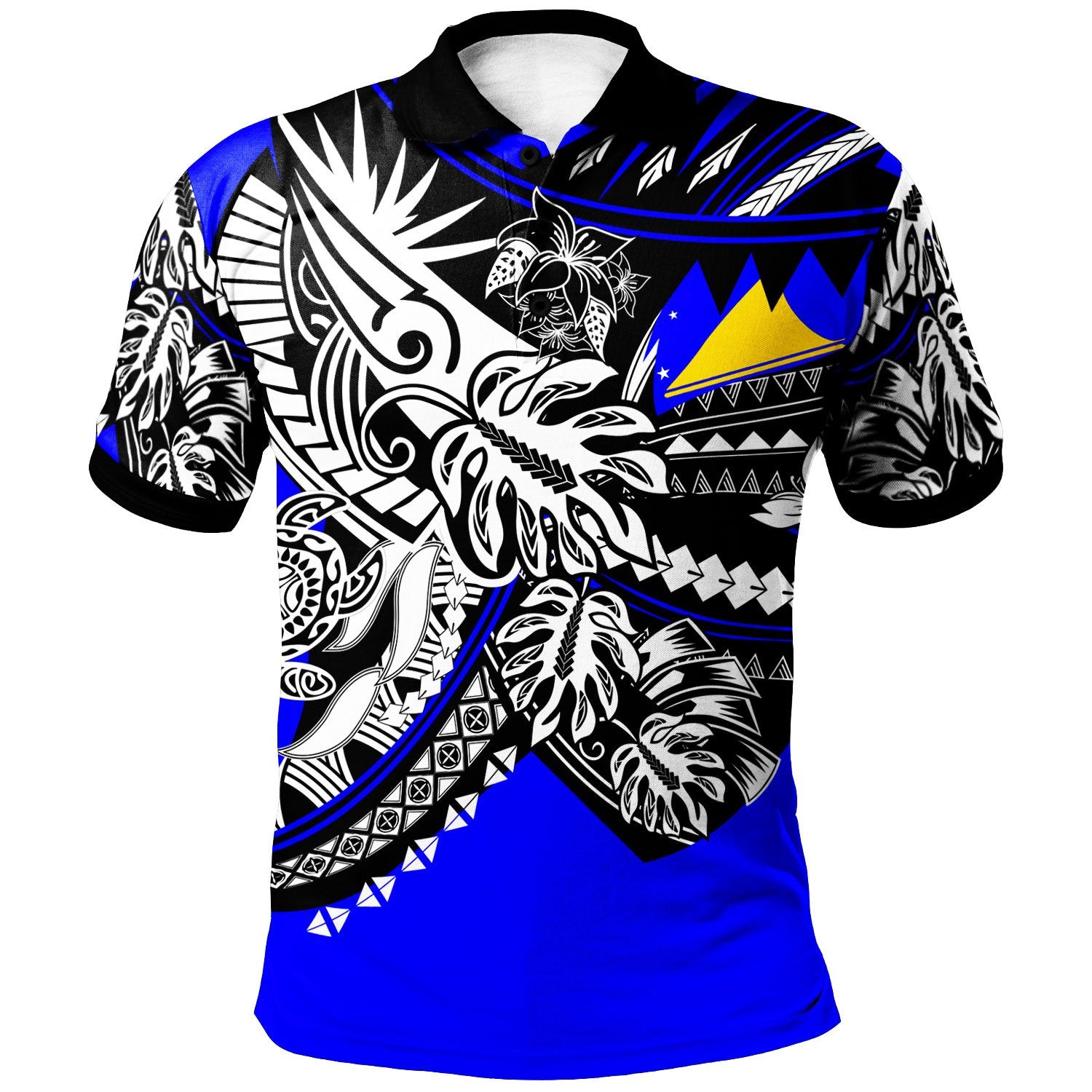 Tokelau Polo Shirt Tribal Jungle Blue Pattern Unisex Blue - Polynesian Pride