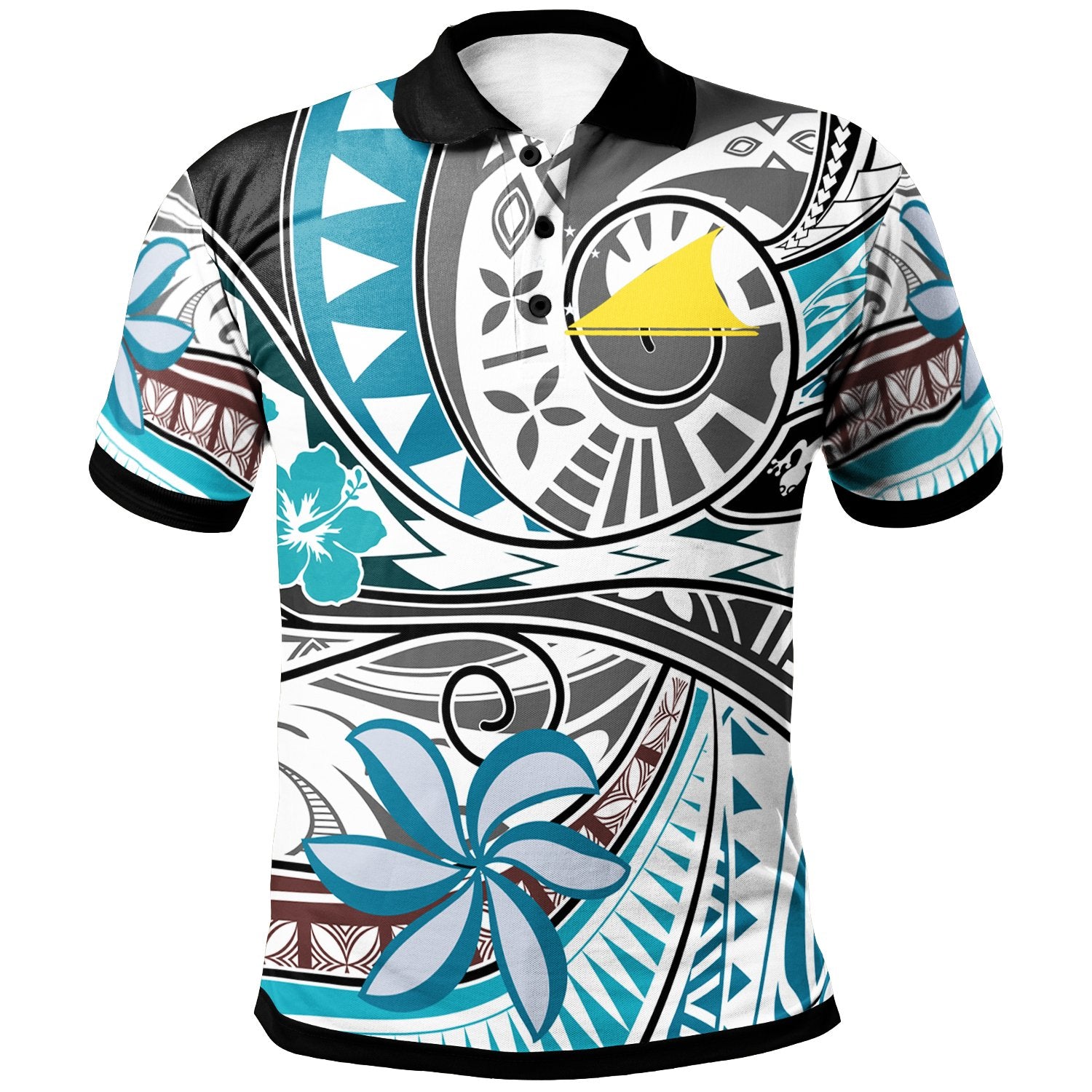 Tokelau Polo Shirt Flower and Flow Unisex Blue - Polynesian Pride