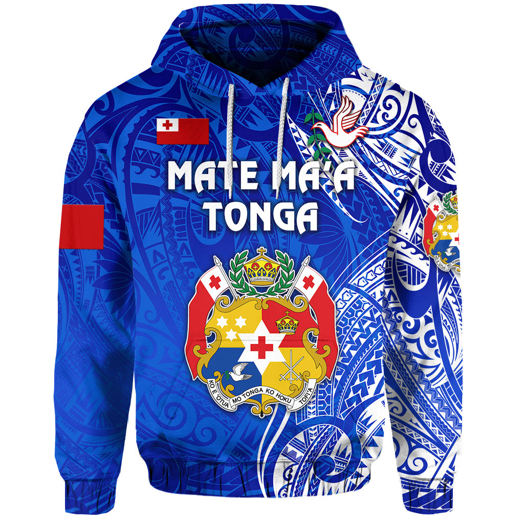Custom Tonga Coat of Arms Hoodie Simple Vibes Blue, Custom Text and Number LT8 - Polynesian Pride