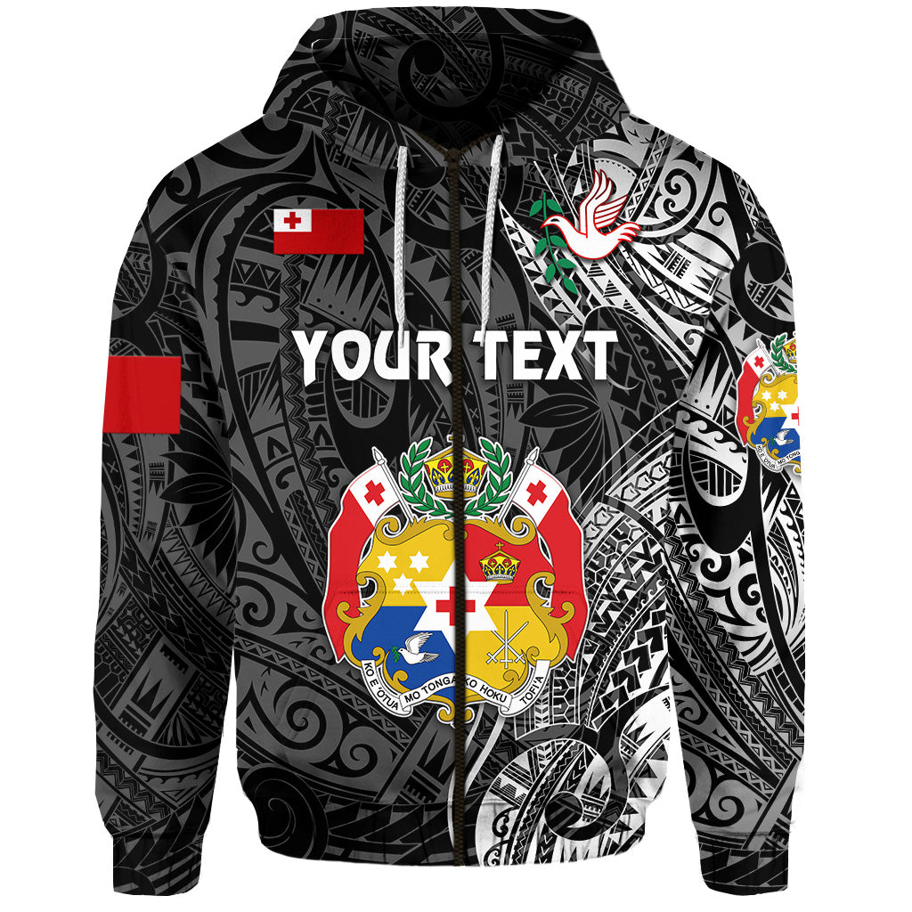 Custom Tonga Coat of Arms Zip Hoodie Simple Vibes Black LT8 - Polynesian Pride